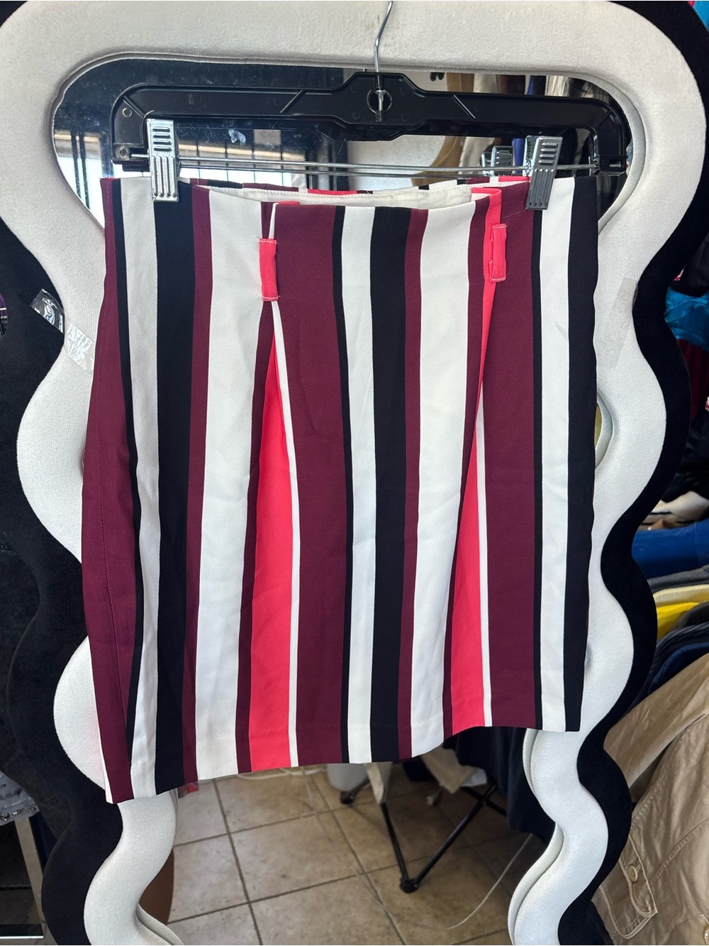 Express Striped Pencil Skirt in Burgundy, Pink, Black & White